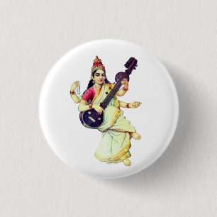 Bóton Redondo 2.54cm Saraswati, Deusa Hindu