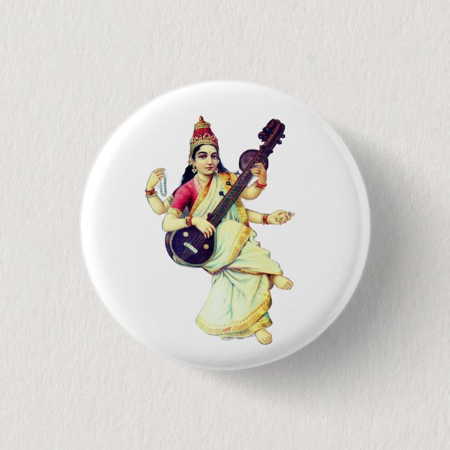 Bóton Redondo 2.54cm Saraswati, Deusa Hindu (Frente)