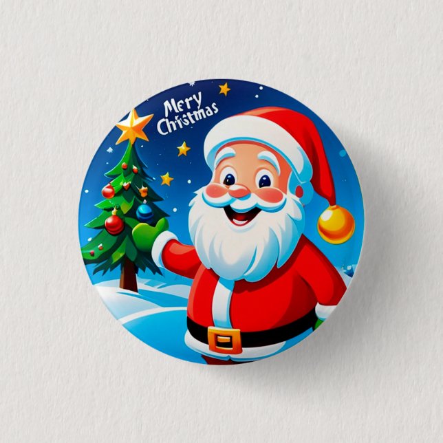 Bóton Redondo 2.54cm Saudação Alegre do Papai Noel (Frente)