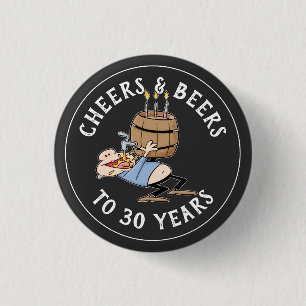 Bóton Redondo 2.54cm Saúde E Cervejas aniversário de 30 anos Preto E