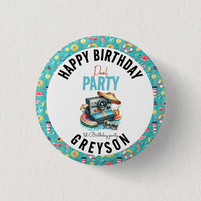 Bóton Redondo 2.54cm Segundo aniversário da Piscina de Verão (Frente)