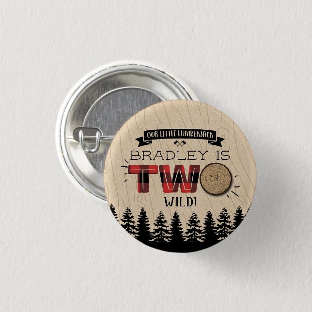 Bóton Redondo 2.54cm Segundo aniversário de Lumberjack Boys, Xadrez da  (Frente & Verso)