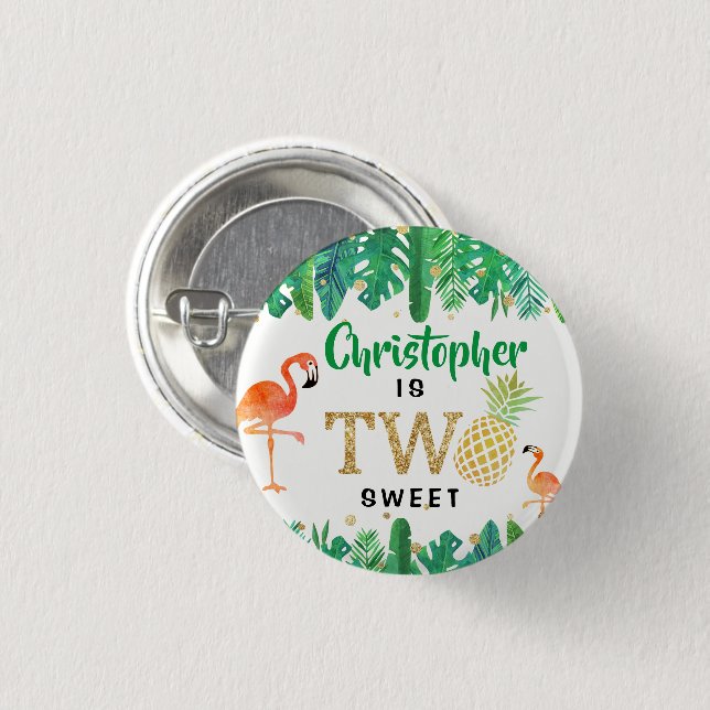 Bóton Redondo 2.54cm Segundo aniversário Tropical Summer Beach Luau Boy (Frente & Verso)