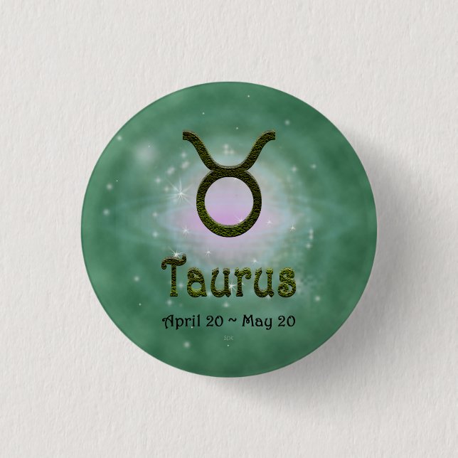 Bóton Redondo 2.54cm Selecionar Cor Taurus Zodiac Sinal Astrológico (Frente)
