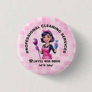Bóton Redondo 2.54cm Serviço de Limpeza Janitorial Pink Maid