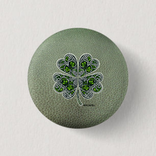 Bóton Redondo 2.54cm Shamrock Colover Dia de São Patrício Verde Couro