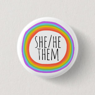 Bóton Redondo 2.54cm SHE/HE/THEM Pronounes Colorful Rainbow Circle 