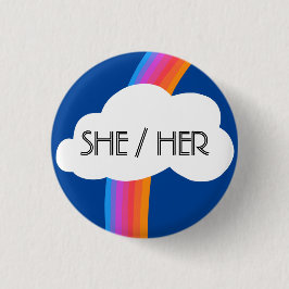 Bóton Redondo 2.54cm SHE/HER Pronounes Colorful Rainbow Cloud