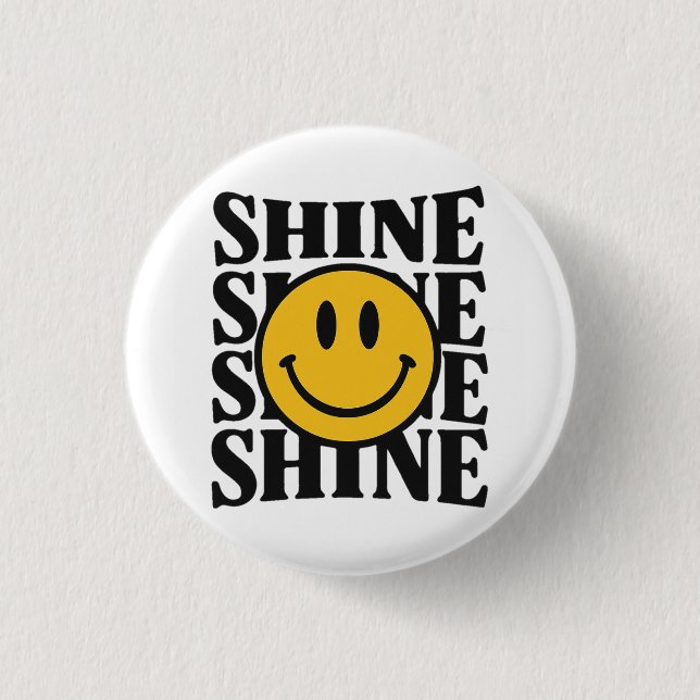 Bóton Redondo 2.54cm SHINE Retro Smiley Face Bold Typography Button (Frente)