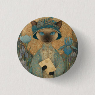 Bóton Redondo 2.54cm Siamkatze im Jugendstil – Elegantes Katzenkunstwer