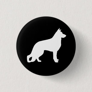 Bóton Redondo 2.54cm Silhueta de Cão Pastor Alemão Branco