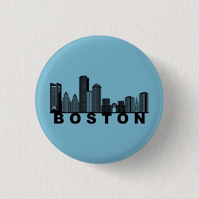 Bóton Redondo 2.54cm Silhueta do Horizonte de Boston  (Frente)