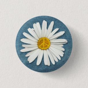Bóton Redondo 2.54cm Símbolo Daisy Flower Inner Peace - Jeans Denim