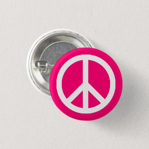 Bóton Redondo 2.54cm Símbolo de paz anti-guerra rosa-quente e branco