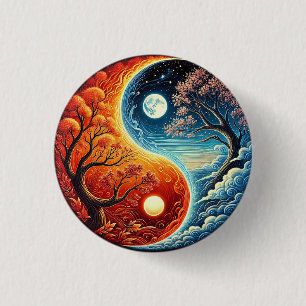 Bóton Redondo 2.54cm Símbolo Intricado do Yin-Yang Mostrando Fogo e Águ