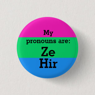 Bóton Redondo 2.54cm Sinalizador de Polissexualidade com Pronounes Ze/H