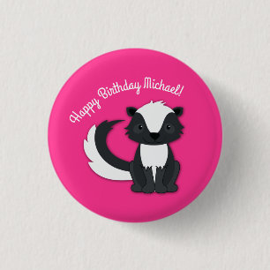 Bóton Redondo 2.54cm Skunk Birthday Party Kids Pink Button