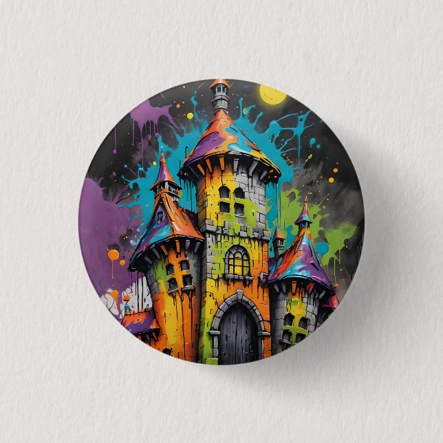 Bóton Redondo 2.54cm Spooky Rainbow Castle Button (Frente)