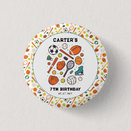 Bóton Redondo 2.54cm Sports Game Time All-Star Birthday | Kids Sport