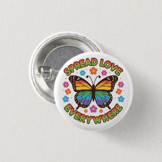 Bóton Redondo 2.54cm Spread Love Everywhere – Rainbow Butterfly Quote –