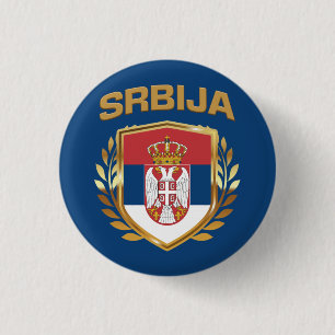 Bóton Redondo 2.54cm Srbija Flag Shield Sérvia