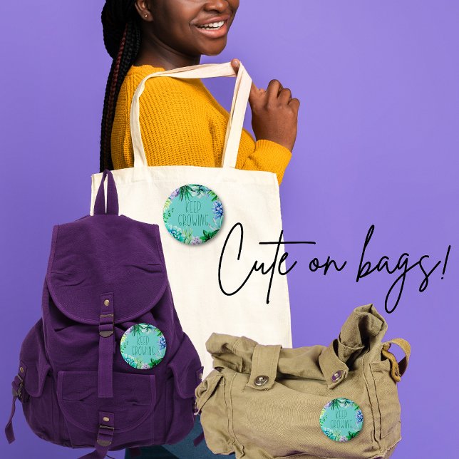 Bóton Redondo 2.54cm Sucultivos continuam crescendo Aqua verde e roxo (Criador carregado)