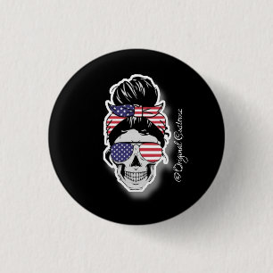 Bóton Redondo 2.54cm SugarSkull Pin USA - Temático a cores