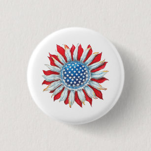 Bóton Redondo 2.54cm Sunflower American Flag 4 de julho Women Men Meri