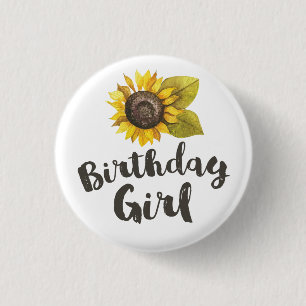 Bóton Redondo 2.54cm Sunflower Birthday Girl Button
