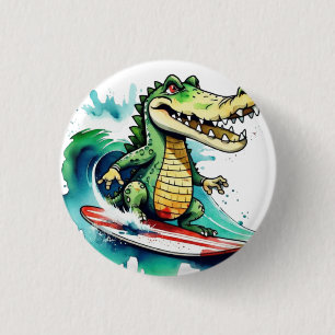 Bóton Redondo 2.54cm Surfe de crocodilo engraçado