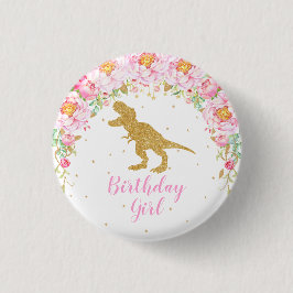 Bóton Redondo 2.54cm T-Rex Floral Dinossaur Birthday Rapariga Convidada