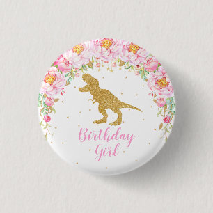 Bóton Redondo 2.54cm T-Rex Floral Dinossauro Aniversário Garota de Hon