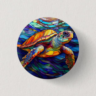 Bóton Redondo 2.54cm Tartaruga-do-mar, Arte de Vidro Arrefecida