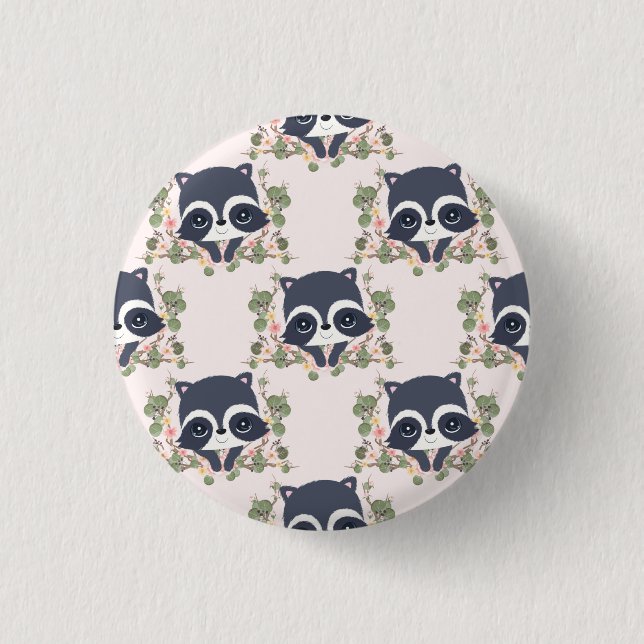 Bóton Redondo 2.54cm Tatuagem De Panda E Flor (Frente)