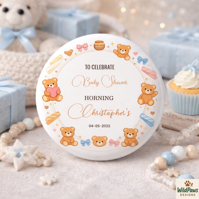 Bóton Redondo 2.54cm Teddy Bear Baby Shower Boy | Cute Blue Bear (Teddy Bear Baby Shower Boy | Cute Blue Bear Button
)