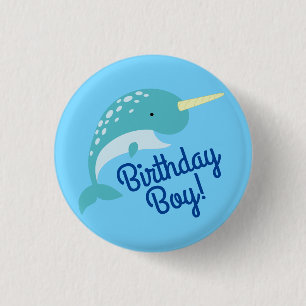 Bóton Redondo 2.54cm Tema da Festa de primeiro aniversario de Narwhals