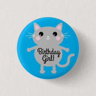 Bóton Redondo 2.54cm Tema de festa de aniversário de gato fofo para cri