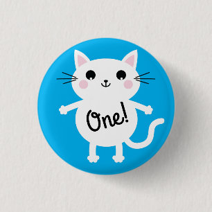 Bóton Redondo 2.54cm Tema de Festa de primeiro aniversario de Gatinho C