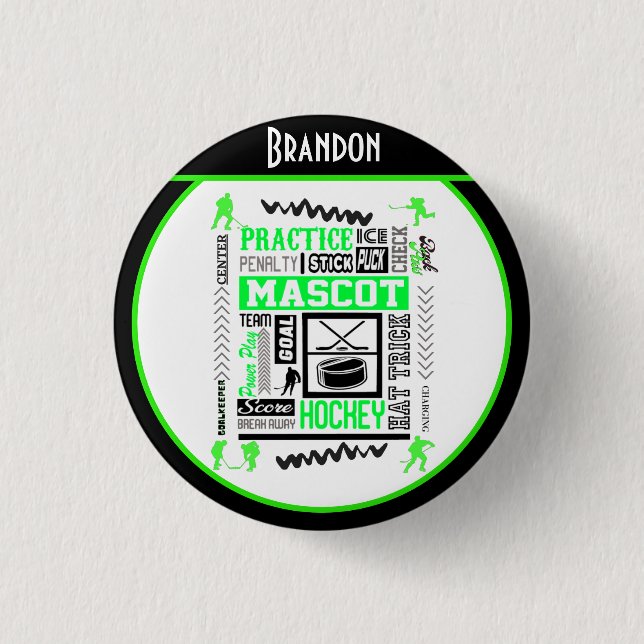 Bóton Redondo 2.54cm Terminologia de Hockey para Meninos Personalizada  (Frente)