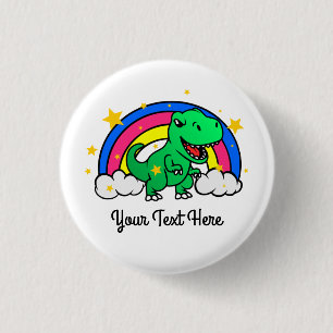 Bóton Redondo 2.54cm Texto Personalizado Bonito Dinossauro Verde Arco-