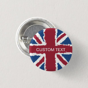 Bóton Redondo 2.54cm Texto personalizado União Jack Flag Art de Heva We