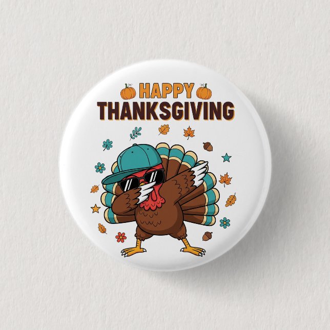 Bóton Redondo 2.54cm Thanksgiving Dabbing Turkey (Frente)