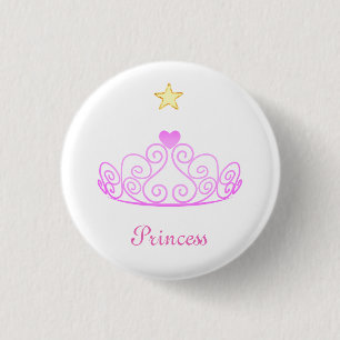 Bóton Redondo 2.54cm Tiara de princesa em ouro rosa, estrela e caligraf