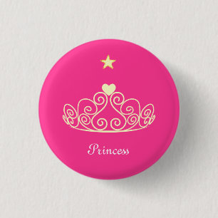 Bóton Redondo 2.54cm Tiaras de princesa, estrela e caligrafia em rosa