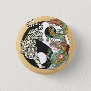 Bóton Redondo 2.54cm Tigre branco versus dragão verde no yin yang
