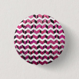 Bóton Redondo 2.54cm Tigre Chevron, Rosa Quente e Impressão Preto