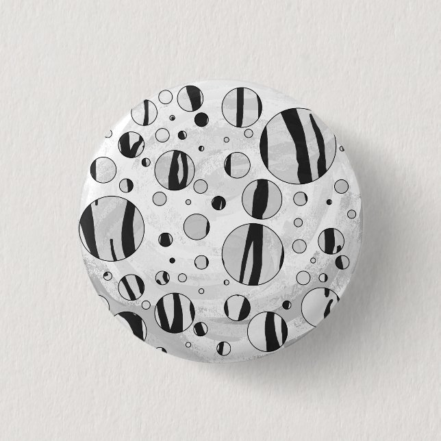 Bóton Redondo 2.54cm Tigre de Bolinhas Preto e Branco Impresso (Frente)