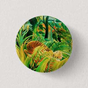 Bóton Redondo 2.54cm Tigre de Henri Rousseau em um botão tropical da