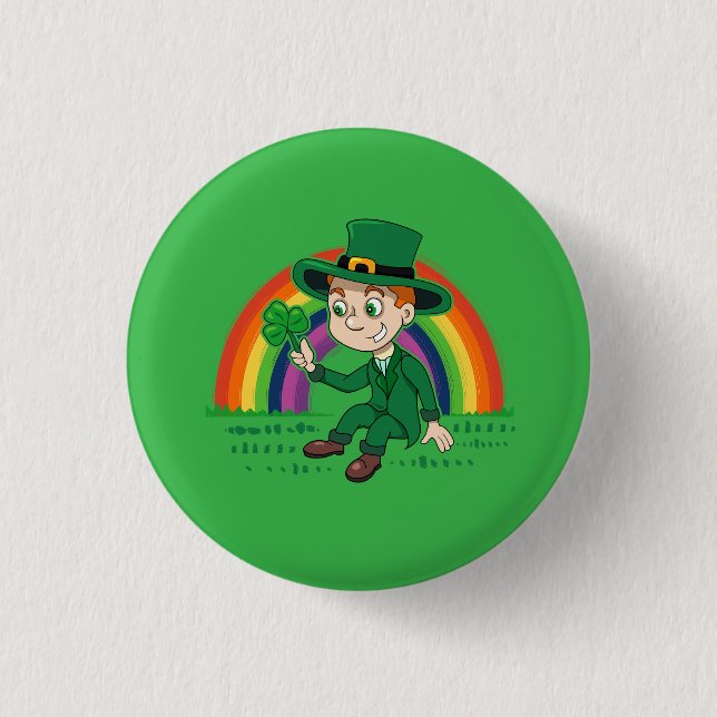 Bóton Redondo 2.54cm Toon leprechaun bonito com shamrock e arco-íris (Frente)