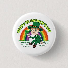 Bóton Redondo 2.54cm Toon leprechaun bonito com shamrock e arco-íris
